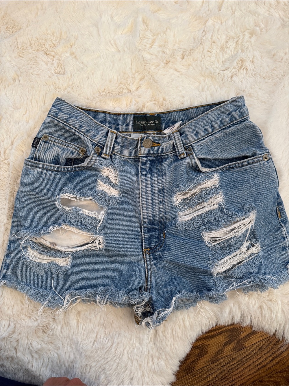 Lauren Ralph Lauren Distressed Light Blue Denim Shorts